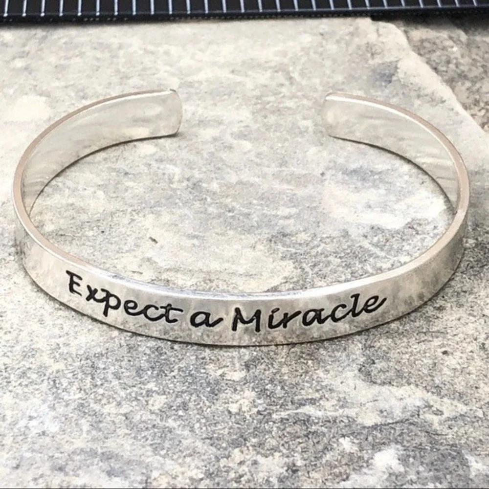 🌼 Expect A Miracle Thin Silver Cuff Bracelet